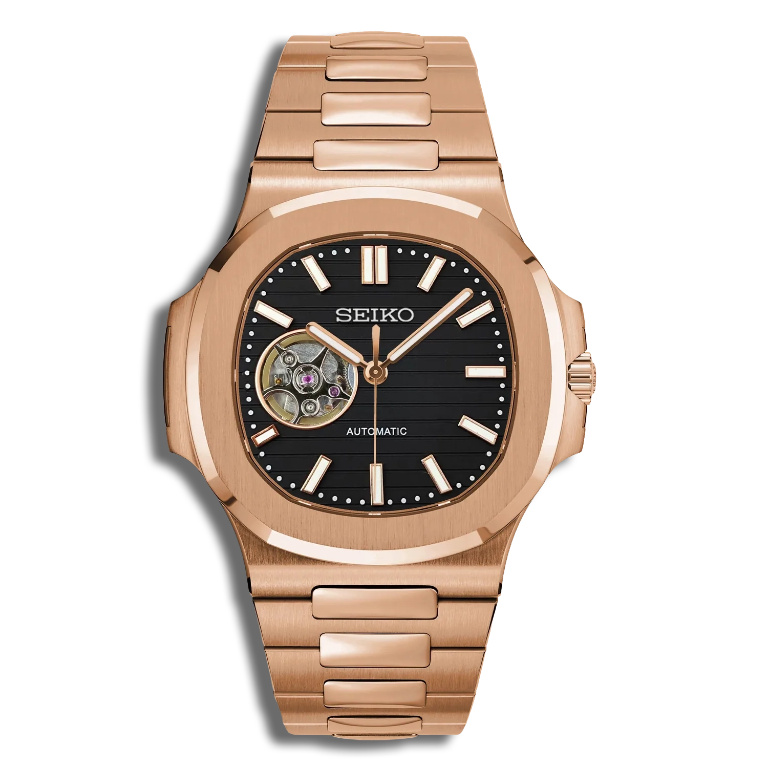 Seiko Mod Nautilus Skeleton — Boîtier Or Rose